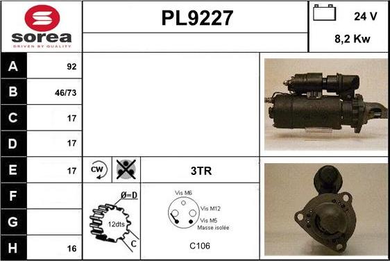 SNRA PL9227 - Стартер autospares.lv