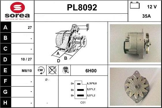 SNRA PL8092 - Генератор autospares.lv