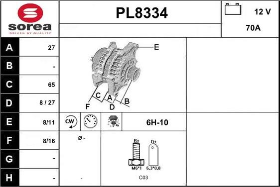 SNRA PL8334 - Генератор autospares.lv