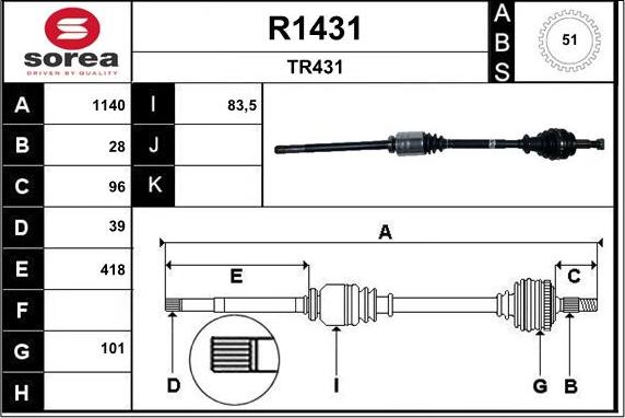 SNRA R1431 - Приводной вал autospares.lv