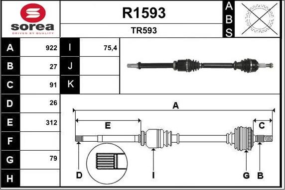 SNRA R1593 - Приводной вал autospares.lv