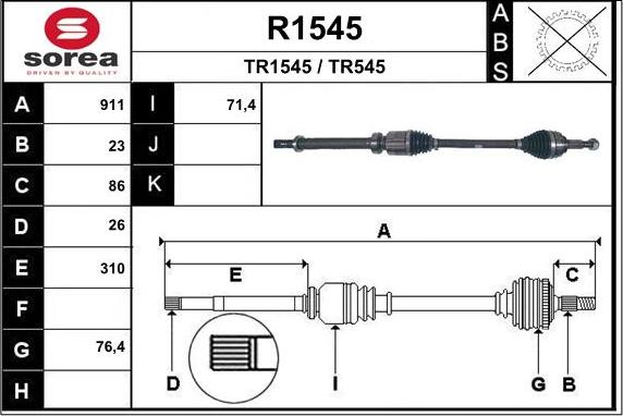 SNRA R1545 - Приводной вал autospares.lv