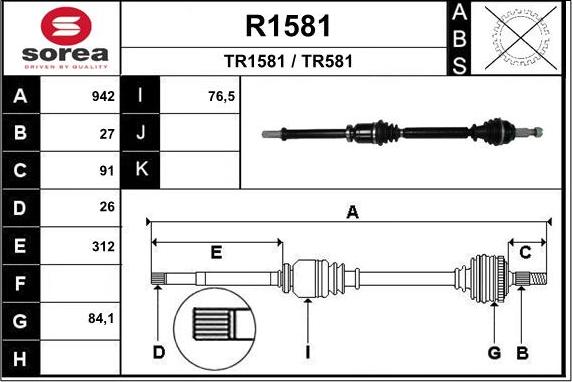 SNRA R1581 - Приводной вал autospares.lv