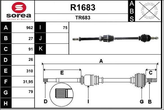 SNRA R1683 - Приводной вал autospares.lv