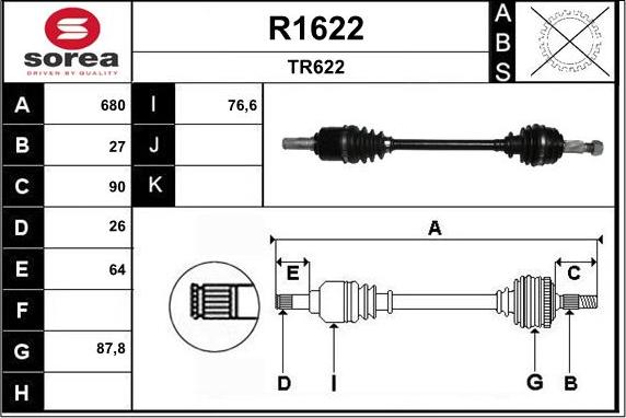 SNRA R1622 - Приводной вал autospares.lv