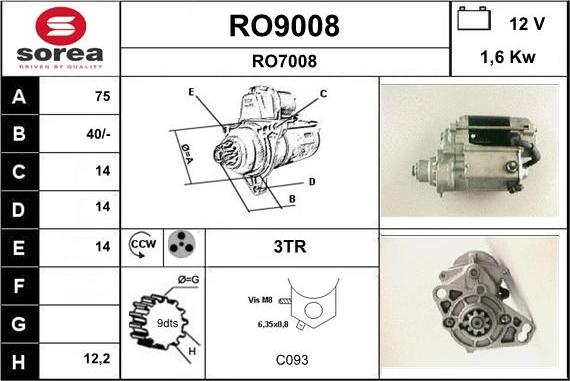 SNRA RO9008 - Стартер autospares.lv