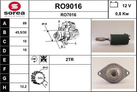 SNRA RO9016 - Стартер autospares.lv
