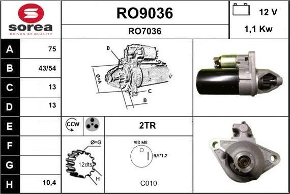 SNRA RO9036 - Стартер autospares.lv