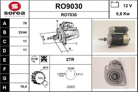 SNRA RO9030 - Стартер autospares.lv