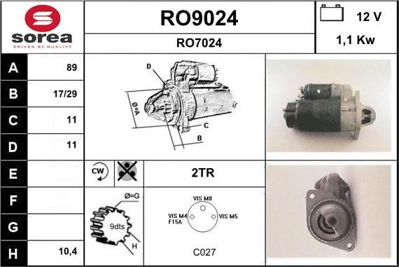 SNRA RO9024 - Стартер autospares.lv