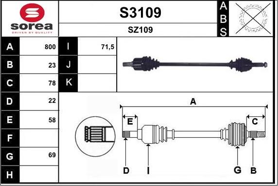 SNRA S3109 - Приводной вал autospares.lv