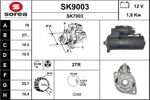 SNRA SK9003 - Стартер autospares.lv