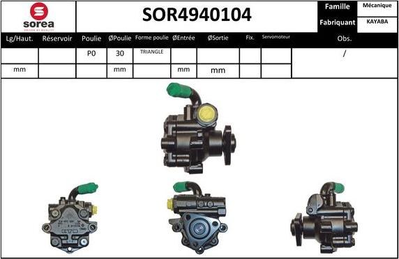 SNRA SOR4940104 - Гидравлический насос, рулевое управление, ГУР autospares.lv