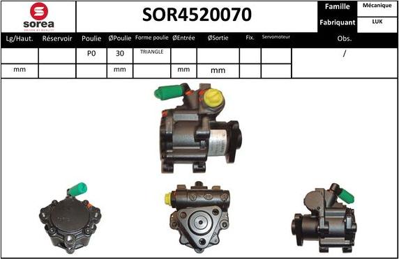 SNRA SOR4520070 - Гидравлический насос, рулевое управление, ГУР autospares.lv
