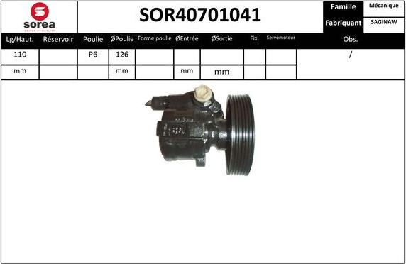 SNRA SOR40701041 - Гидравлический насос, рулевое управление, ГУР autospares.lv