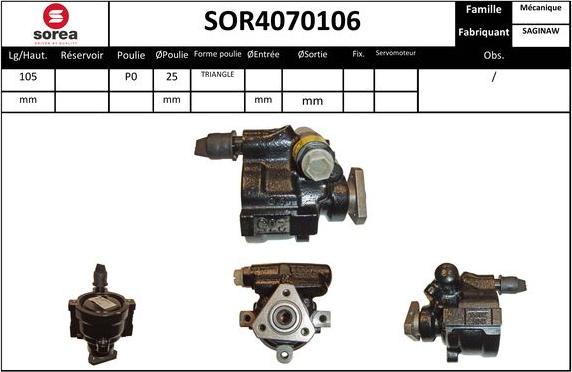 SNRA SOR4070106 - Гидравлический насос, рулевое управление, ГУР autospares.lv