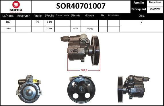 SNRA SOR40701007 - Гидравлический насос, рулевое управление, ГУР autospares.lv