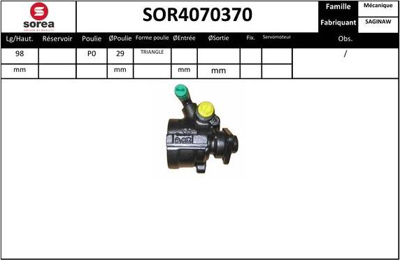 SNRA SOR4070370 - Гидравлический насос, рулевое управление, ГУР autospares.lv