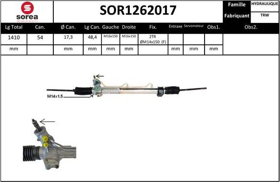 SNRA SOR1262017 - Рулевой механизм, рейка autospares.lv