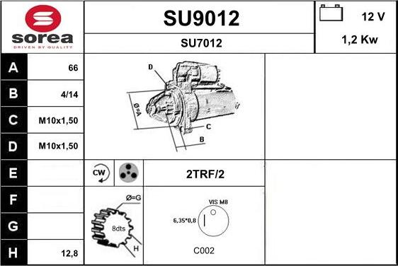 SNRA SU9012 - Стартер autospares.lv