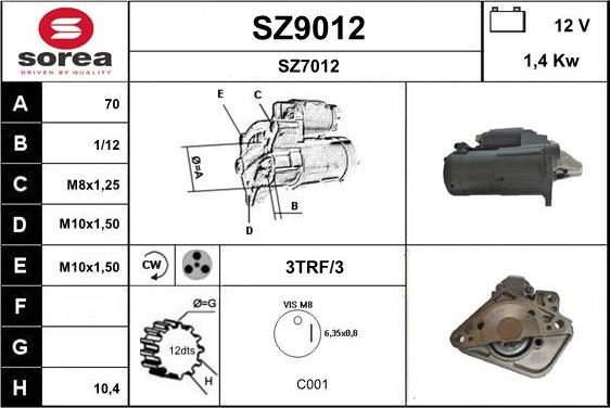 SNRA SZ9012 - Стартер autospares.lv