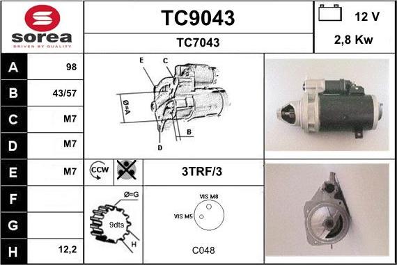 SNRA TC9043 - Стартер autospares.lv