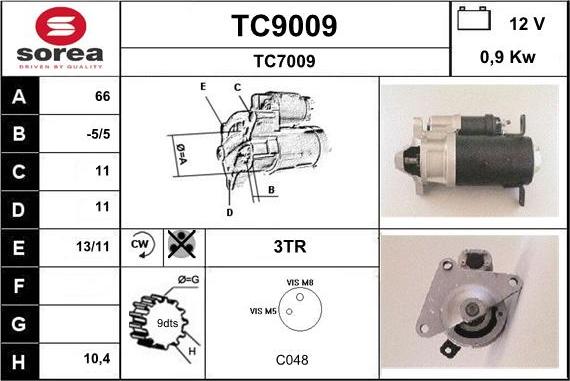 SNRA TC9009 - Стартер autospares.lv