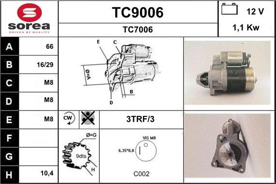 SNRA TC9006 - Стартер autospares.lv