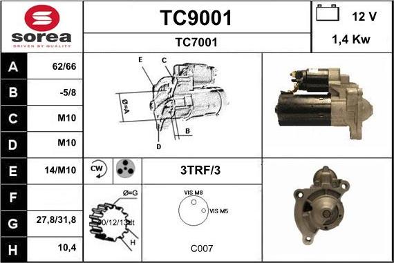 SNRA TC9001 - Стартер autospares.lv