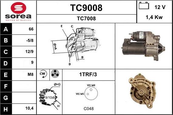 SNRA TC9008 - Стартер autospares.lv