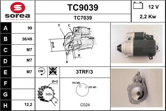 SNRA TC9039 - Стартер autospares.lv