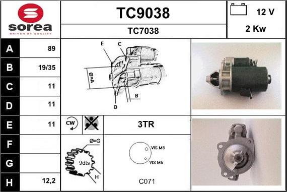 SNRA TC9038 - Стартер autospares.lv