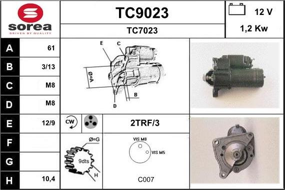 SNRA TC9023 - Стартер autospares.lv