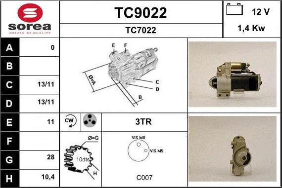 SNRA TC9022 - Стартер autospares.lv