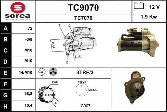 SNRA TC9070 - Стартер autospares.lv