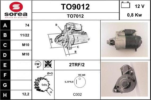 SNRA TO9012 - Стартер autospares.lv