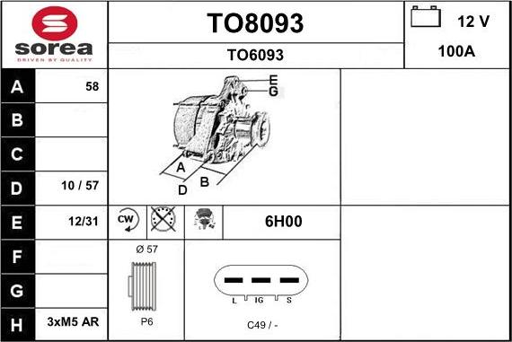 SNRA TO8093 - Генератор autospares.lv