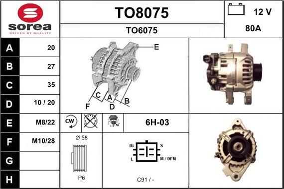 SNRA TO8075 - Генератор autospares.lv