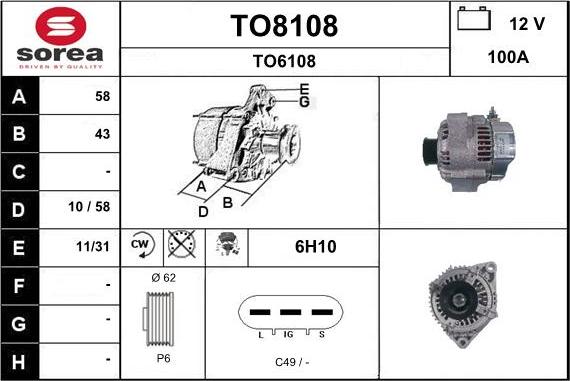 SNRA TO8108 - Генератор autospares.lv