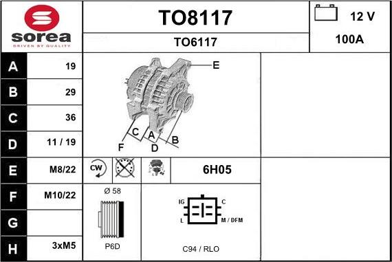 SNRA TO8117 - Генератор autospares.lv