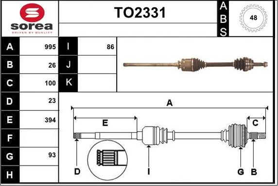 SNRA TO2331 - Приводной вал autospares.lv