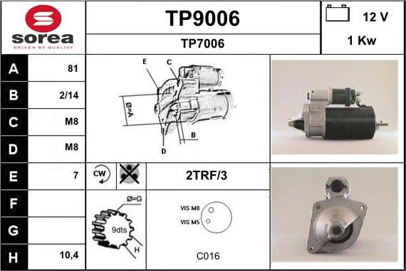 SNRA TP9006 - Стартер autospares.lv