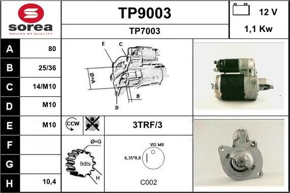 SNRA TP9003 - Стартер autospares.lv