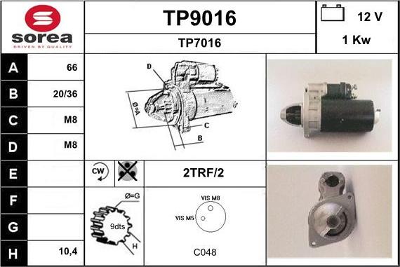 SNRA TP9016 - Стартер autospares.lv