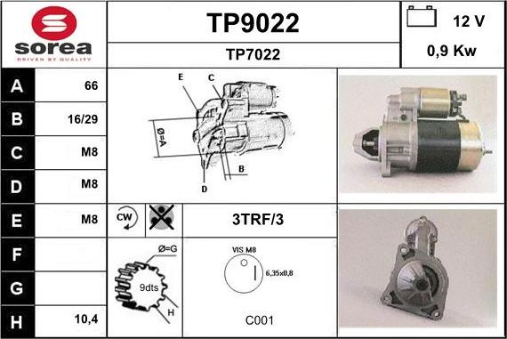 SNRA TP9022 - Стартер autospares.lv