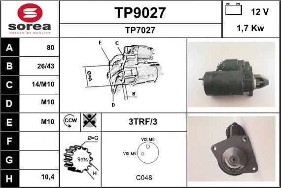 SNRA TP9027 - Стартер autospares.lv