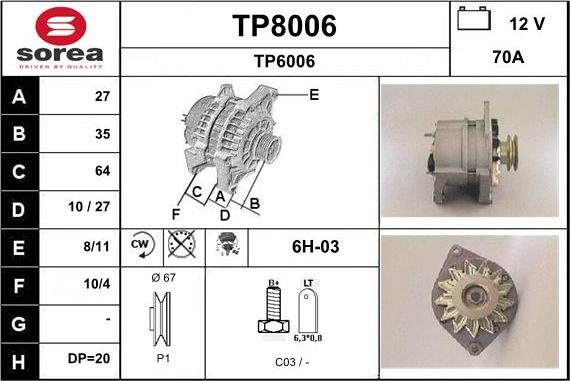 SNRA TP8006 - Генератор autospares.lv