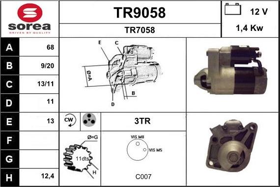 SNRA TR9058 - Стартер autospares.lv