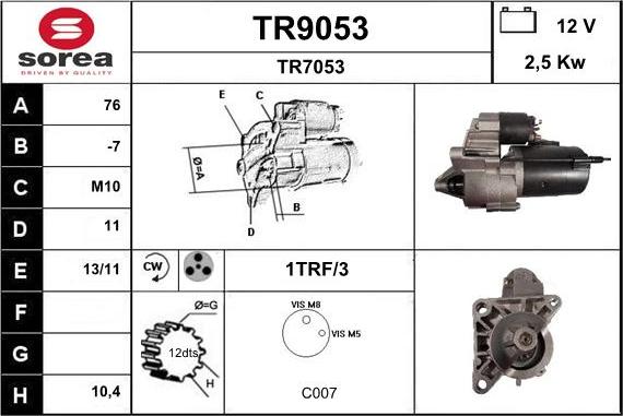 SNRA TR9053 - Стартер autospares.lv