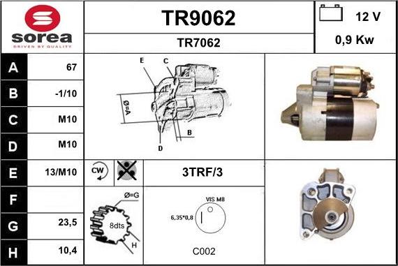 SNRA TR9062 - Стартер autospares.lv